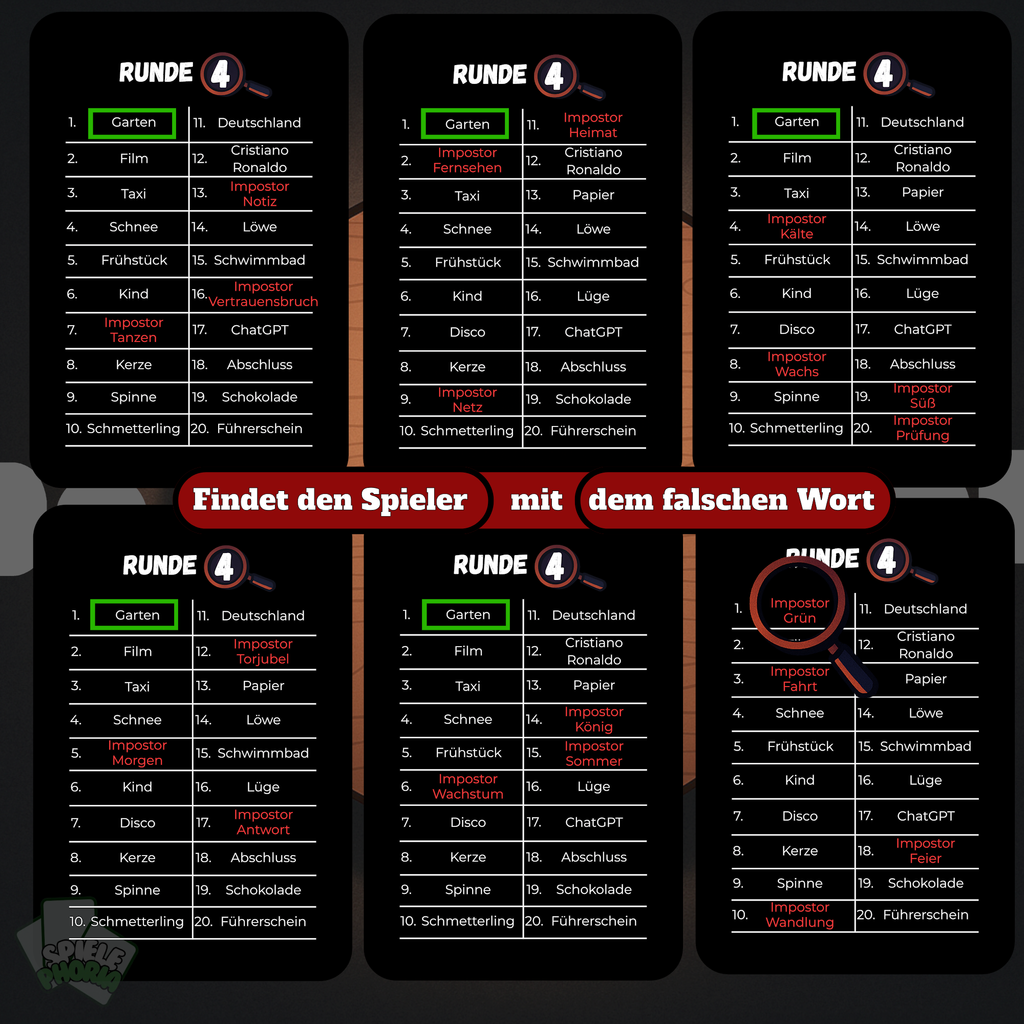 Erkenne den Impostor – Lustiges Party-Wortspiel zum Hochstapler enttarnen